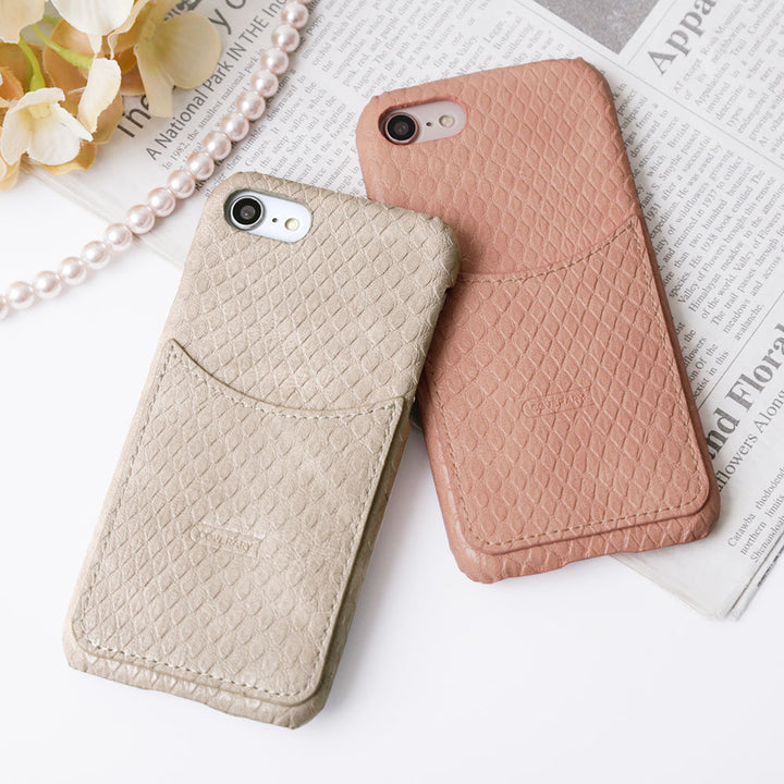 Étui arrière pastel à poche souriante effet cuir python