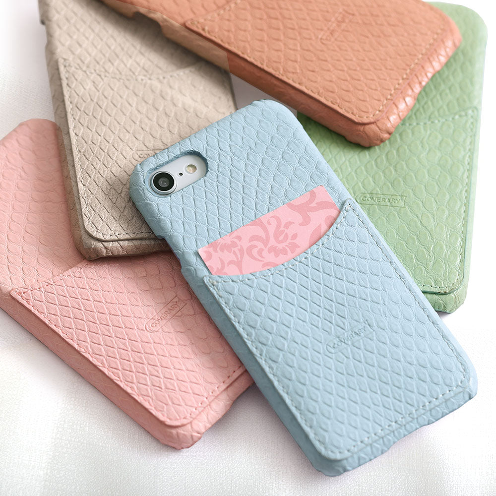 Étui arrière pastel à poche souriante effet cuir python