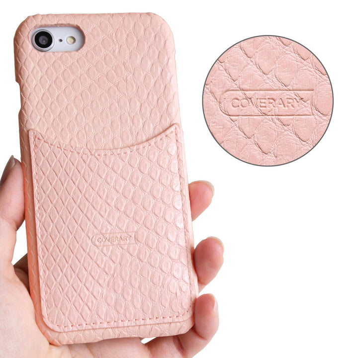 Étui arrière pastel à poche souriante effet cuir python