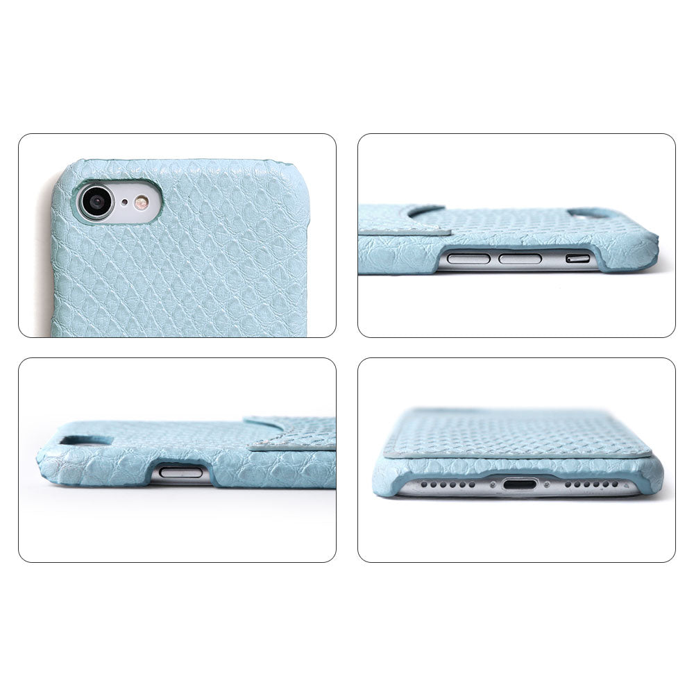 Étui arrière pastel à poche souriante effet cuir python