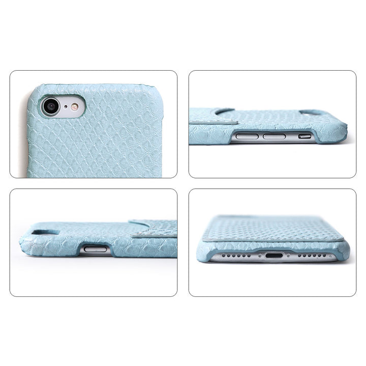 Étui arrière pastel à poche souriante effet cuir python