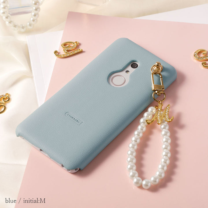 Cuir végan pastel terne sangle perle pour doigt décoration initiale coque arrière série AQUOS