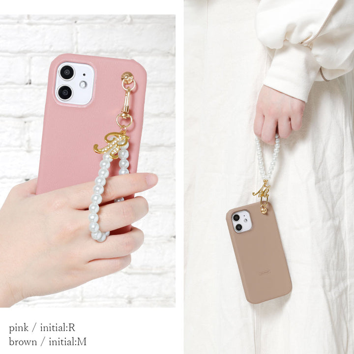 Cuir végan pastel terne sangle perle pour doigt décoration initiale coque arrière