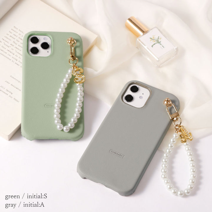 Cuir végan pastel terne sangle perle pour doigt décoration initiale coque arrière