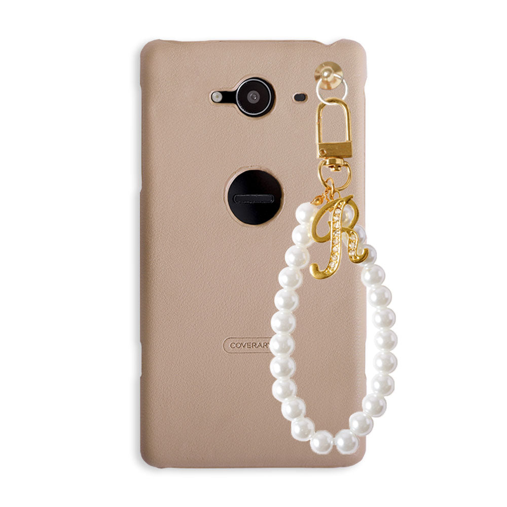 Cuir végan pastel terne sangle perle pour doigt décoration initiale coque arrière série AQUOS