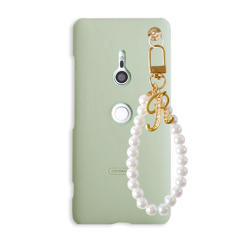 Cuir végan pastel terne sangle perle pour doigt décoration initiale coque arrière série AQUOS