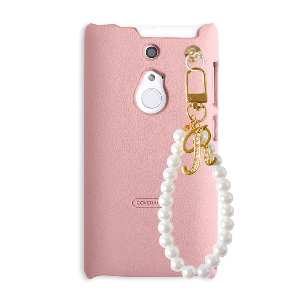 Cuir végan pastel terne sangle perle pour doigt décoration initiale coque arrière série AQUOS