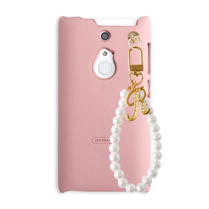 Cuir végan pastel terne sangle perle pour doigt décoration initiale coque arrière série AQUOS