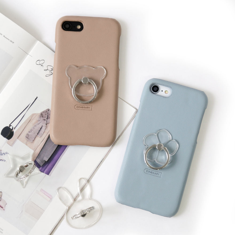 Vegan leather muted pastel smartphone ring back case iPhone series