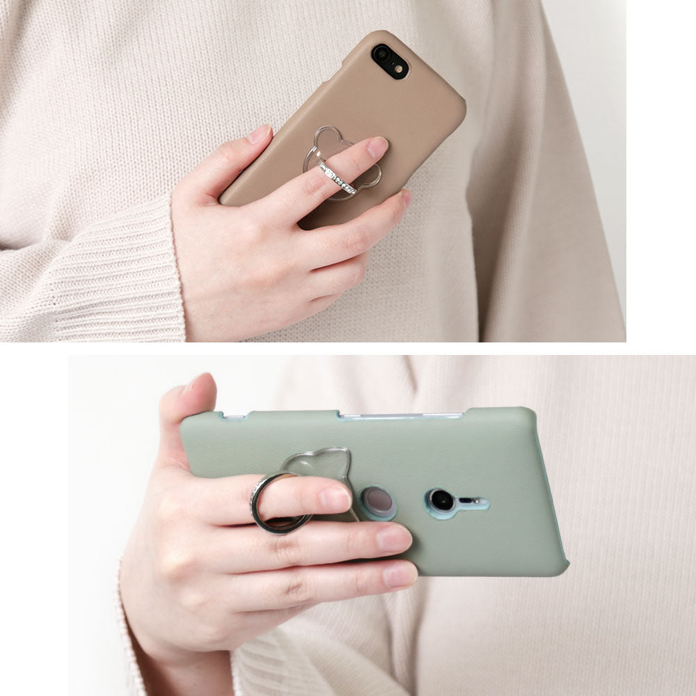 ヴィーガンレザー くすみパステル スマホリング 背面ケース AQUOSシリーズ