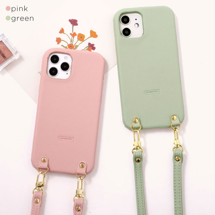 Vegan leather muted pastel shoulder strap attached back case