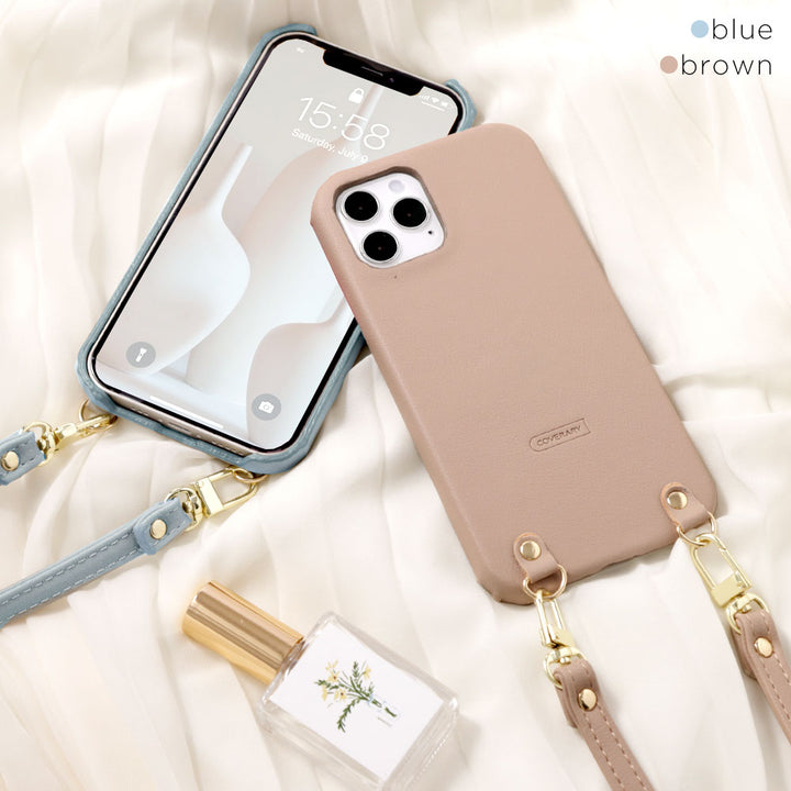 Vegan leather muted pastel shoulder strap attached back case