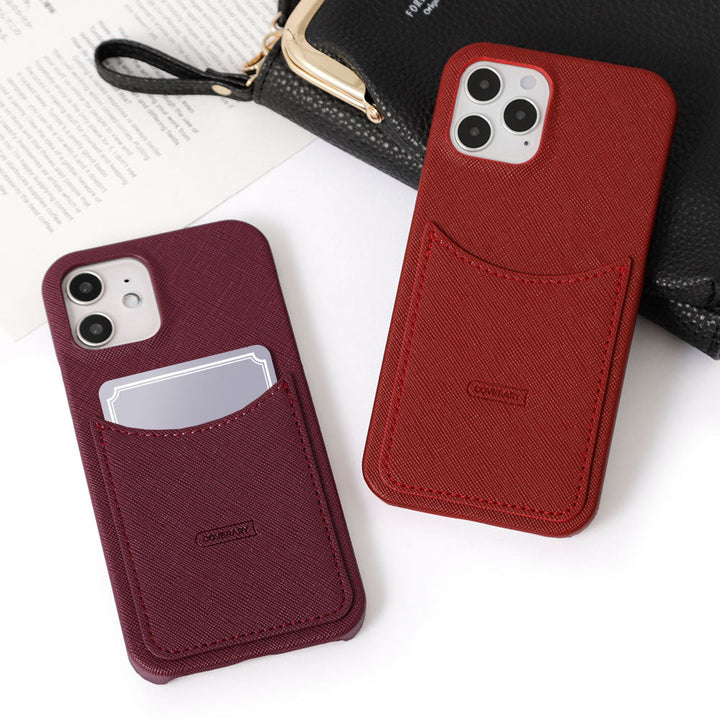 Vegan leather Saffiano leather-style smiley pocket back case AQUOS series