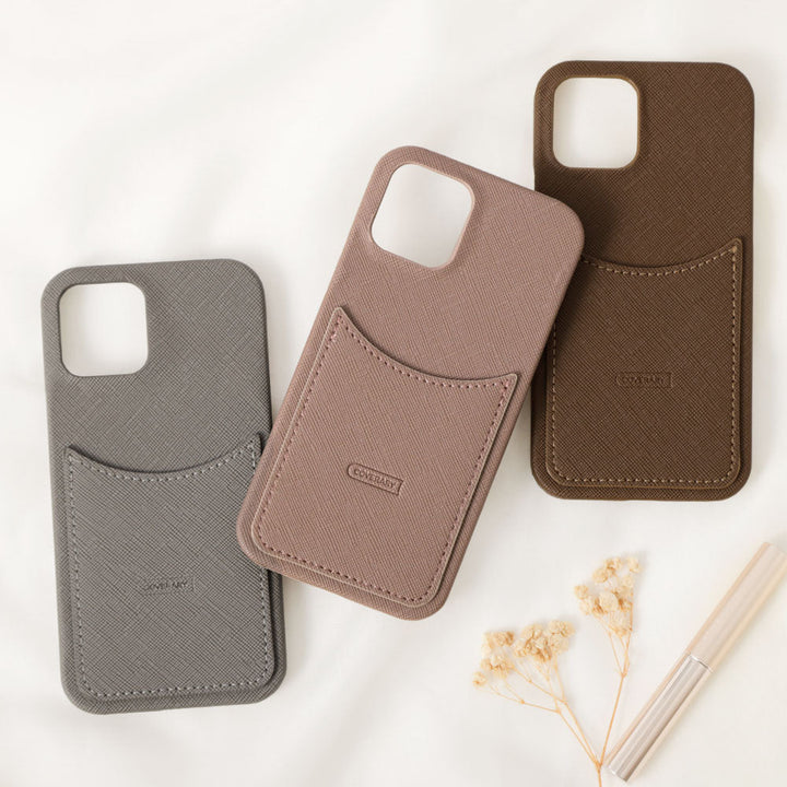 Vegan leather Saffiano leather-style smiley pocket back case AQUOS series