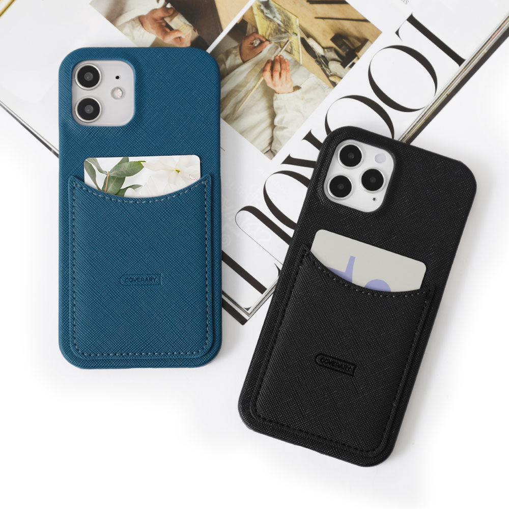 Vegan leather Saffiano leather-style smiley pocket back case AQUOS series