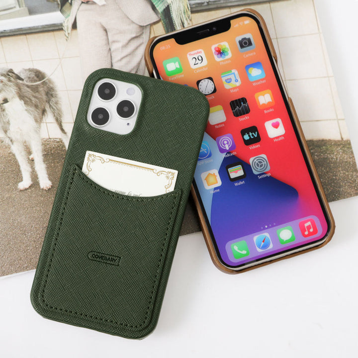 Vegan leather Saffiano leather-style smiley pocket back case AQUOS series