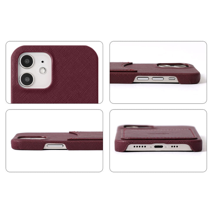 Étui arrière à poche souriante en cuir végan effet Saffiano