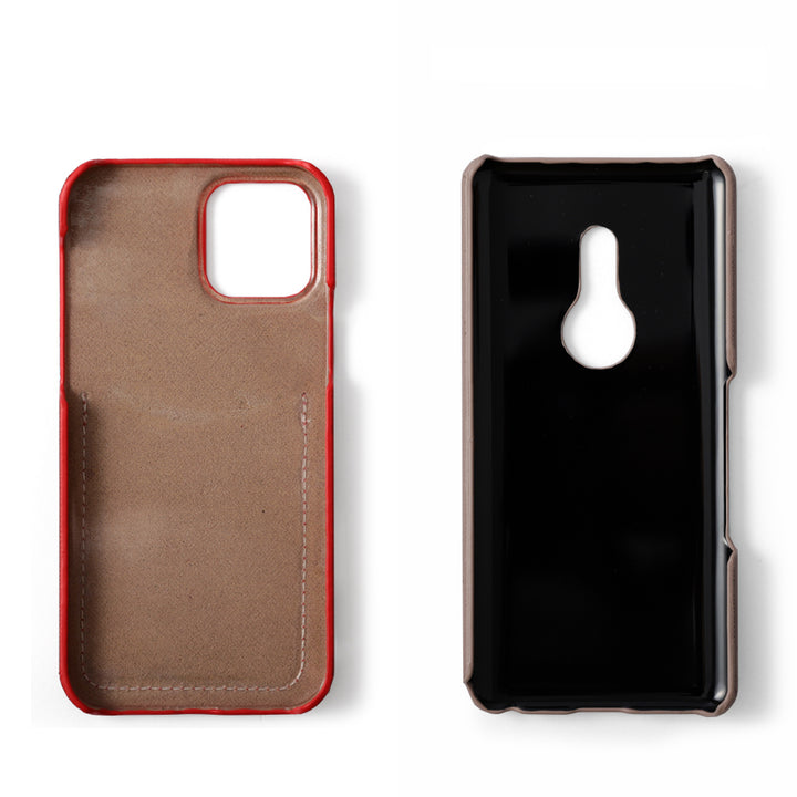 Étui arrière à poche souriante en cuir végan effet Saffiano