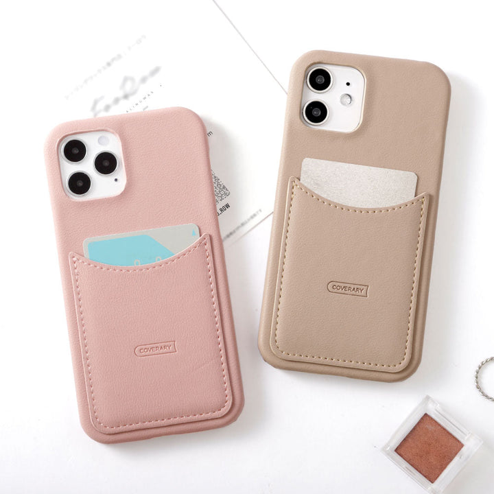 ヴィーガンレザー くすみパステル スマイリーポケット 背面ケース AQUOSシリーズ