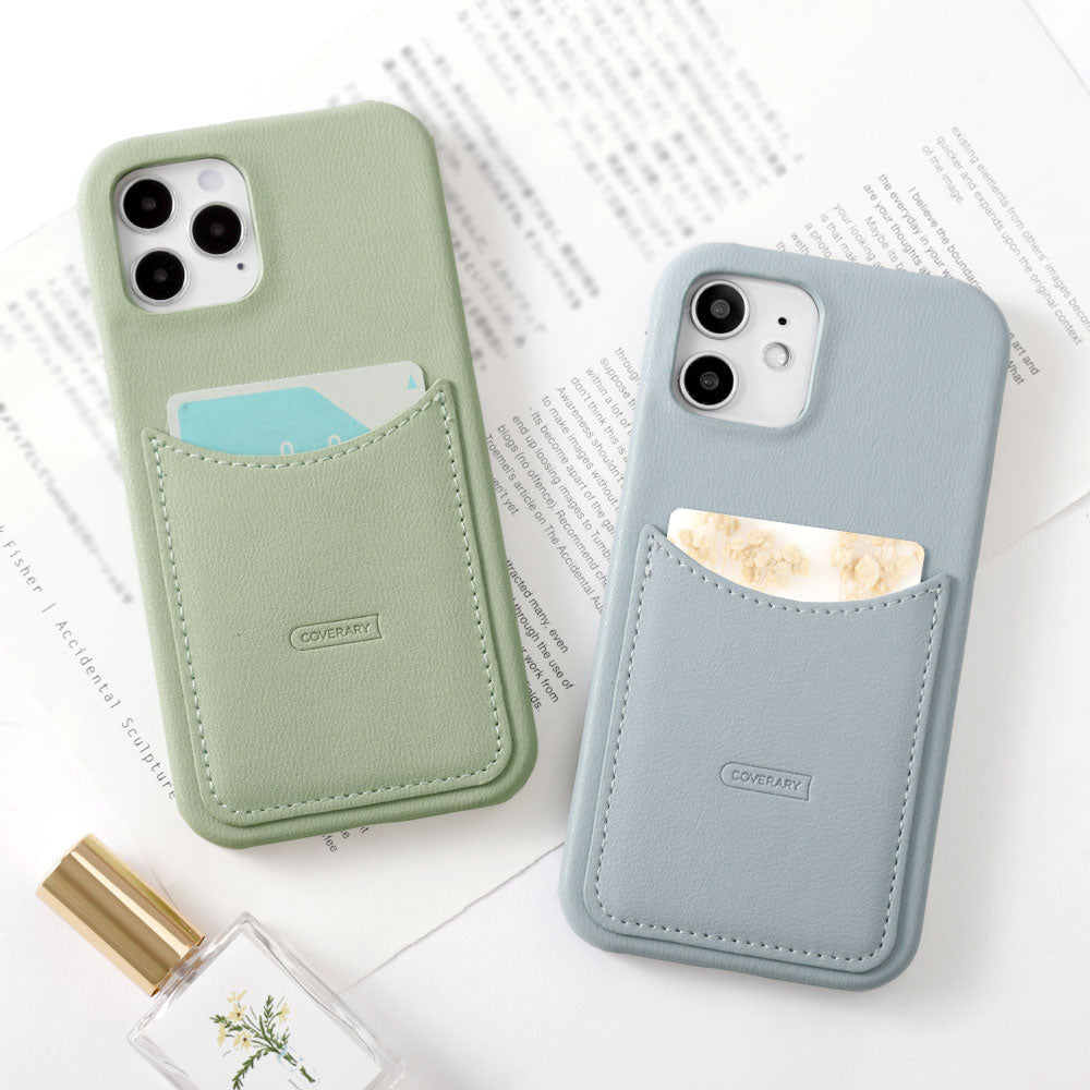 Vegan leather muted pastel smiley pocket back case Xperia series