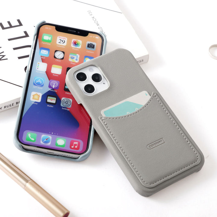 ヴィーガンレザー くすみパステル スマイリーポケット 背面ケース AQUOSシリーズ