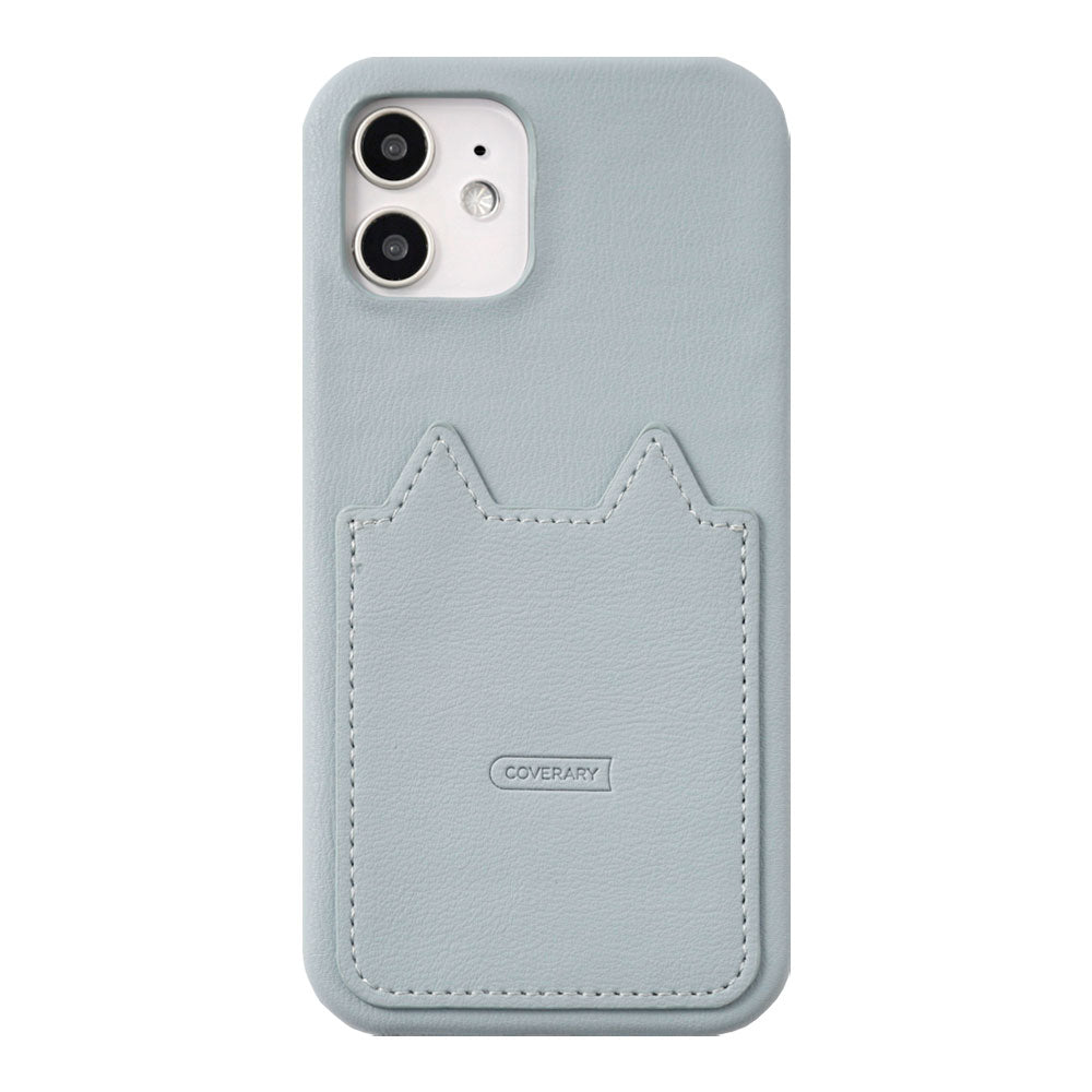 Vegan leather muted pastel cat-shaped pocket back case