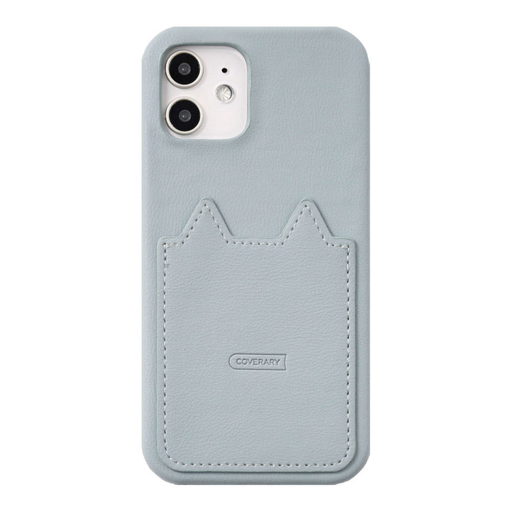 Vegan leather muted pastel cat-shaped pocket back case