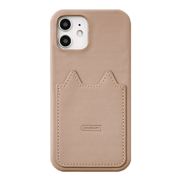 Vegan leather muted pastel cat-shaped pocket back case for Google Pixel series