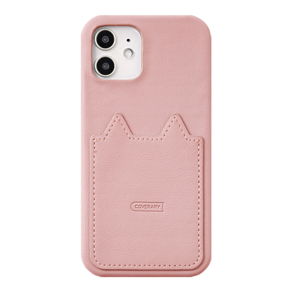Vegan leather muted pastel cat-shaped pocket back case for iPhone series