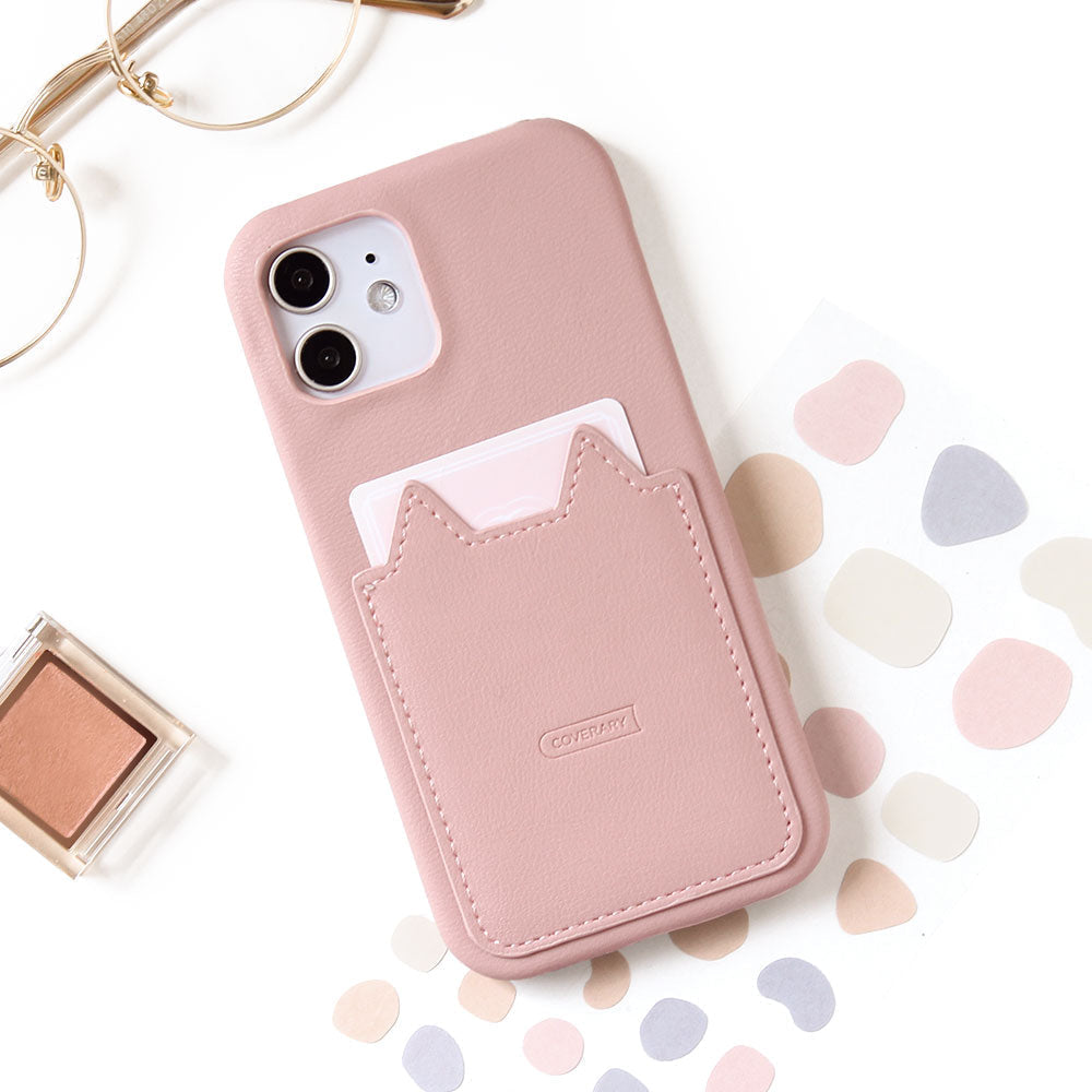 Vegan leather muted pastel cat-shaped pocket back case Xperia series