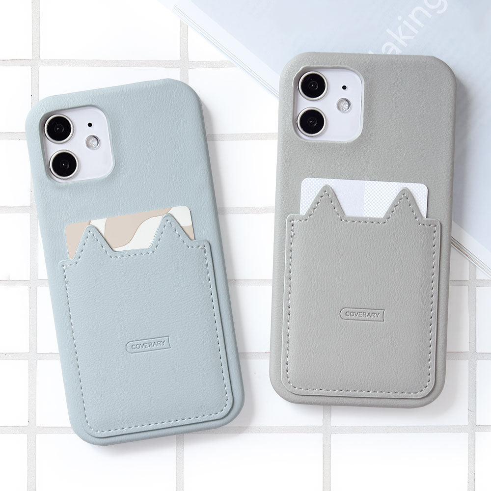 Vegan leather muted pastel cat-shaped pocket back case