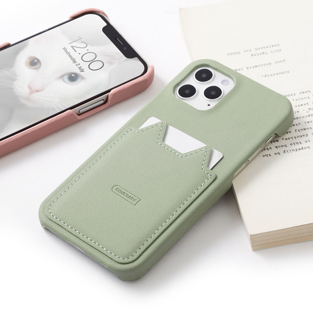 Vegan leather muted pastel cat-shaped pocket back case