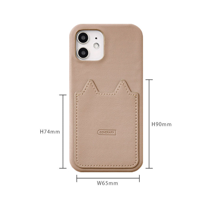 Vegan leather muted pastel cat-shaped pocket back case for iPhone series