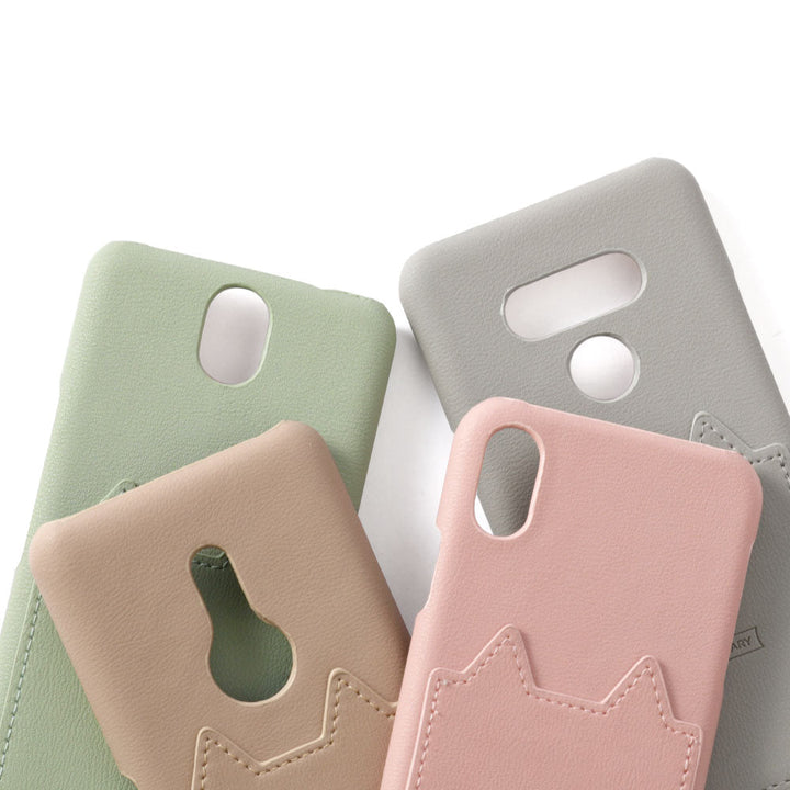 Vegan leather muted pastel cat-shaped pocket back case for iPhone series