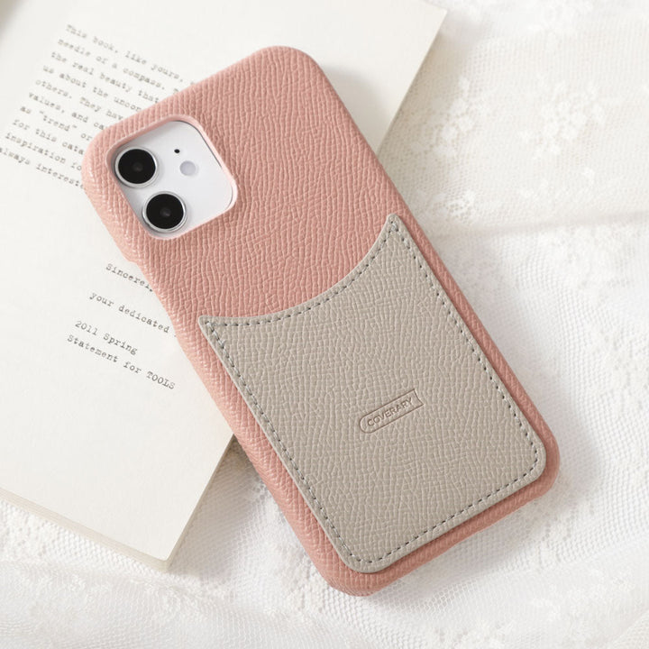 Cuir végan embossé bicolore poche smiley coque arrière série AQUOS