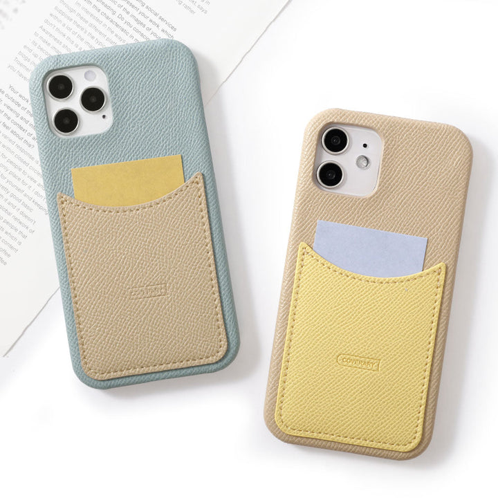 Cuir végan embossé bicolore poche smiley coque arrière série AQUOS