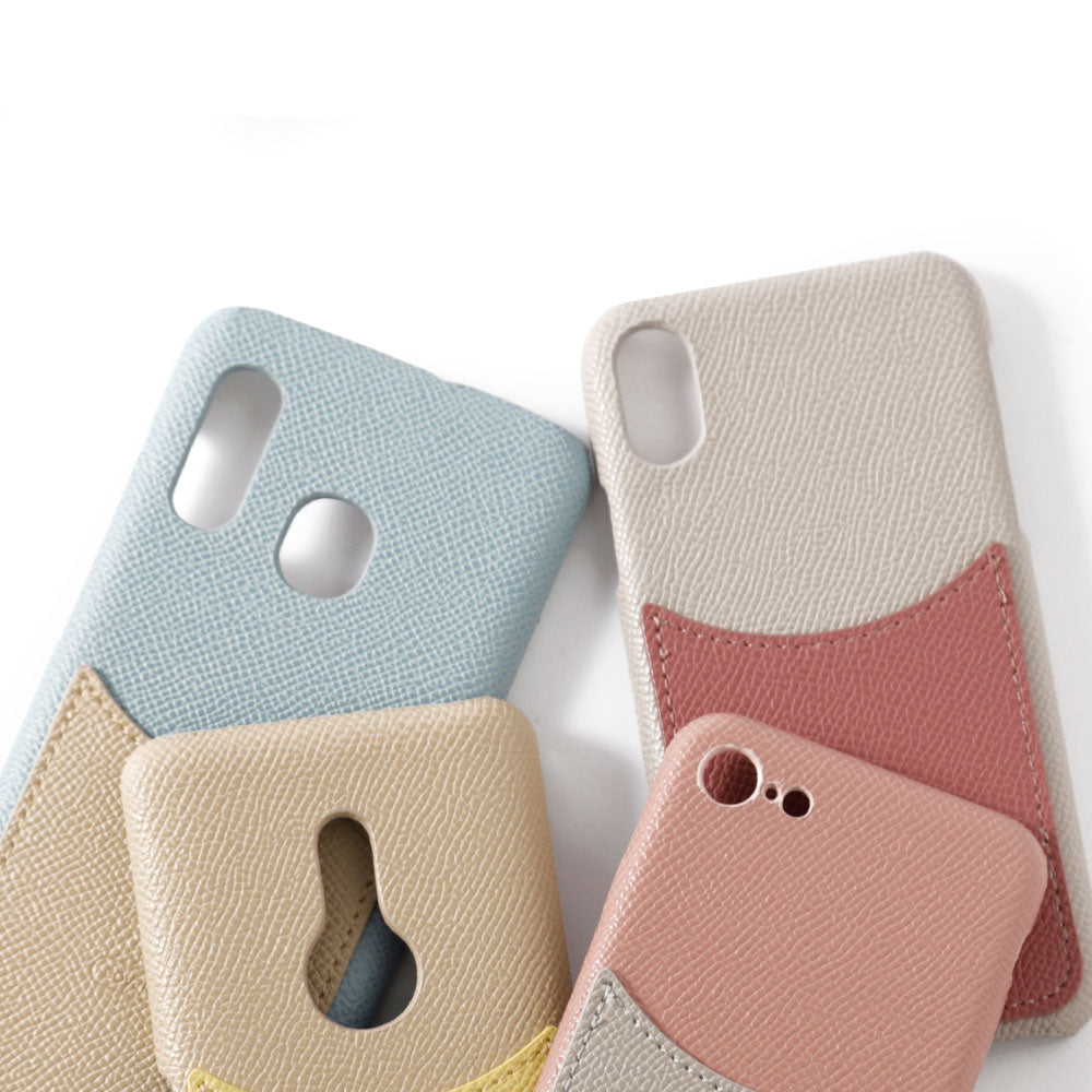 Cuir végan embossé bicolore poche smiley coque arrière série AQUOS