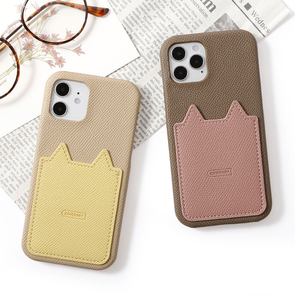 Vegan leather bicolor cat-shaped pocket back case for Google Pixel series