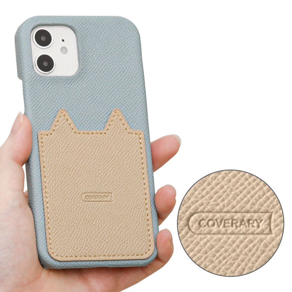 Vegan leather bicolor cat-shaped pocket back case for iPhone series