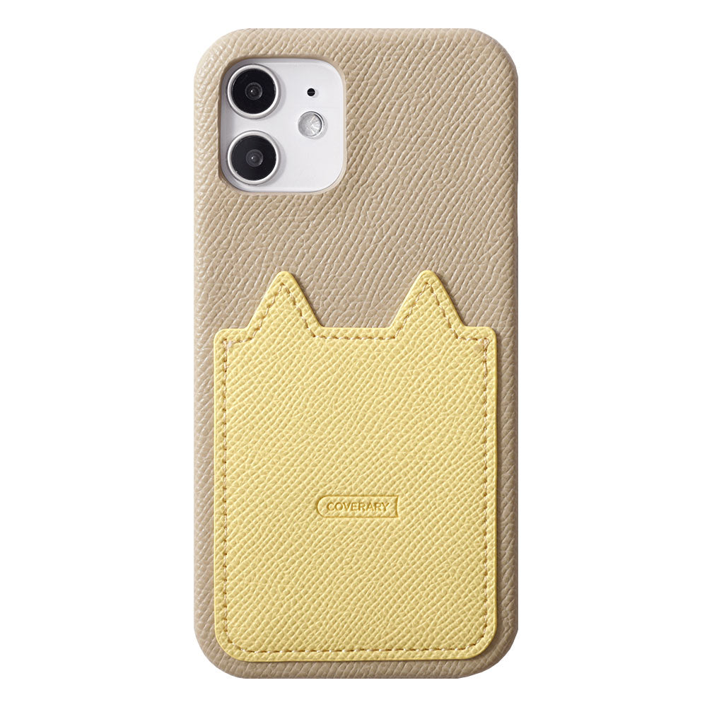 Vegan leather bicolor cat-shaped pocket back case for iPhone series