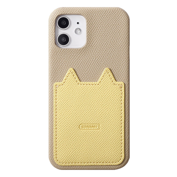 Vegan leather bicolor cat-shaped pocket back case for iPhone series