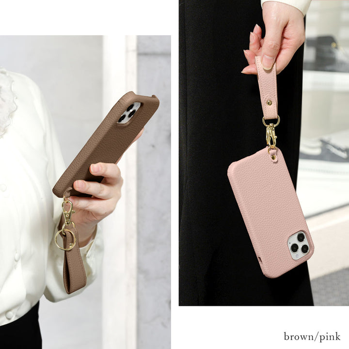 ヴィーガンレザー シボ加工 フィンガーストラップ付き 背面ケース