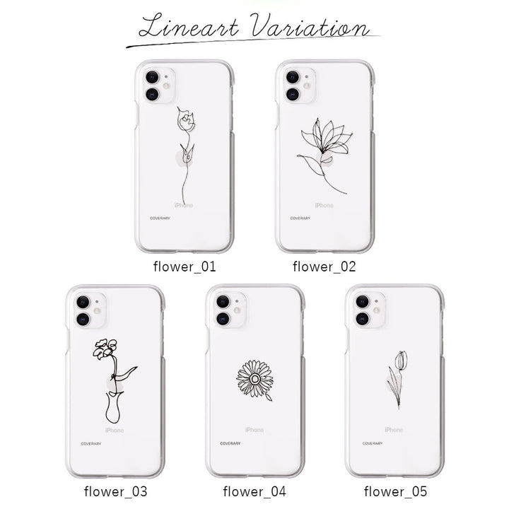 Coque transparente avec bandoulière, dessin au trait, fleur, coque arrière