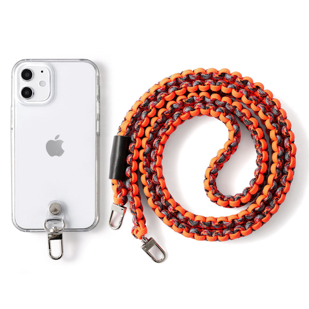 Clear case with paracord pattern and shoulder strap, back case for iPhone series