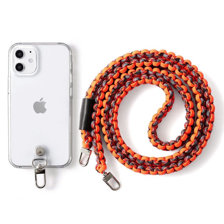 Clear case with paracord pattern and shoulder strap, back case for iPhone series
