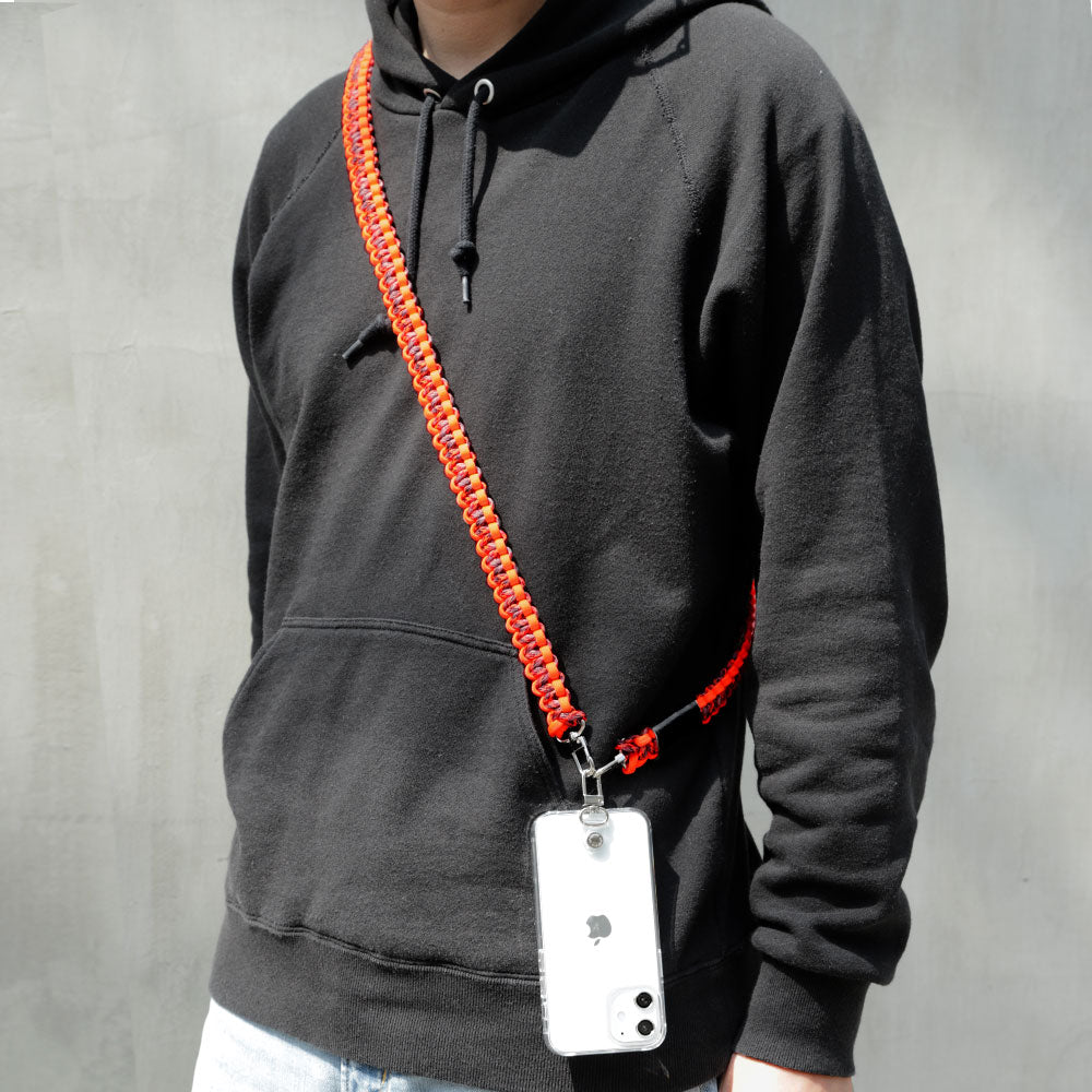 Clear case with paracord pattern and shoulder strap, back case