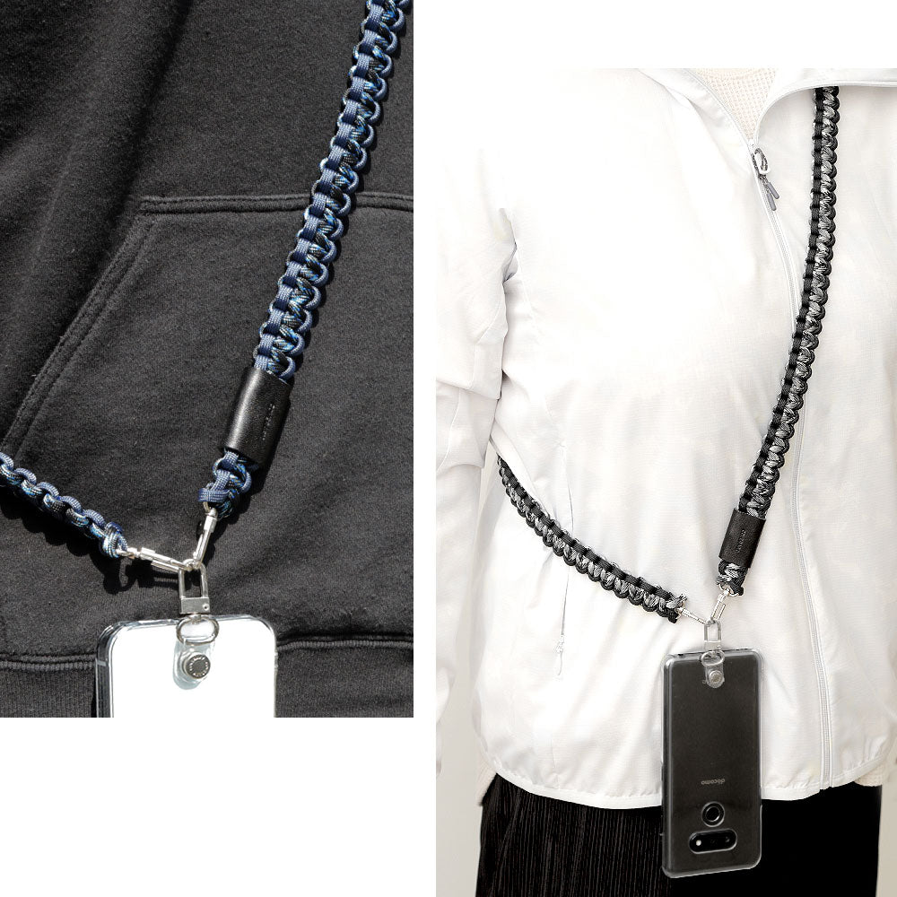 Clear case with paracord pattern and shoulder strap, back case