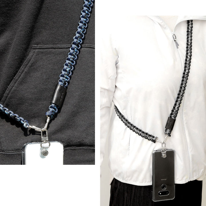 Clear case with paracord pattern and shoulder strap, back case