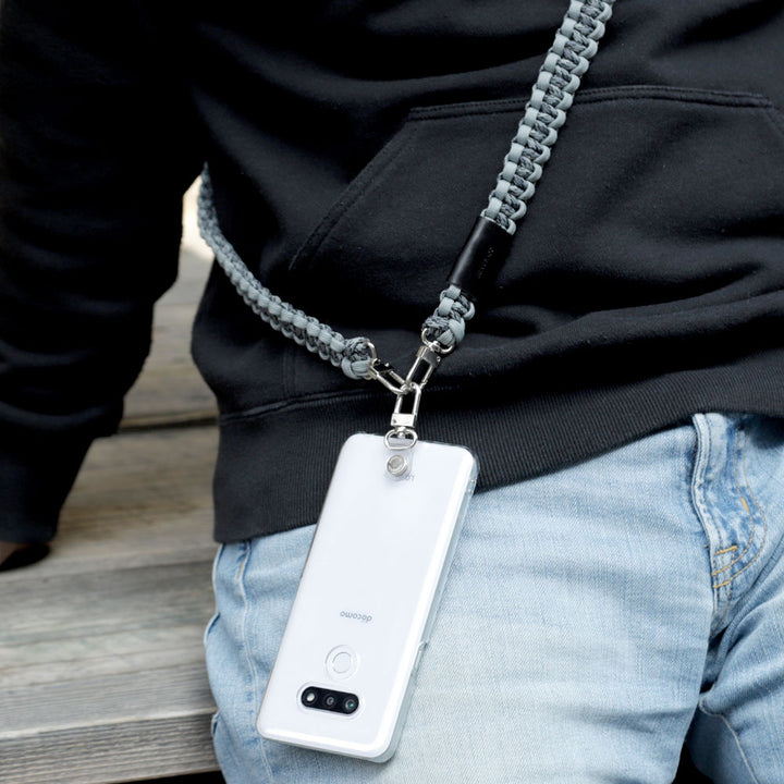 Clear case with paracord pattern and shoulder strap, back case