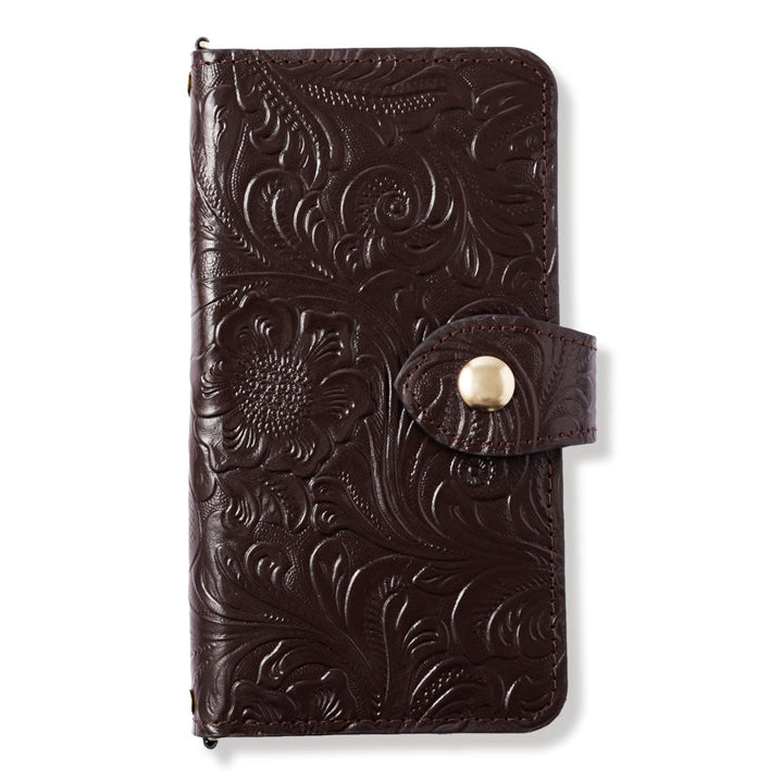 Embossed leather genuine leather antique flower notebook-style case AQUOS series (with belt)